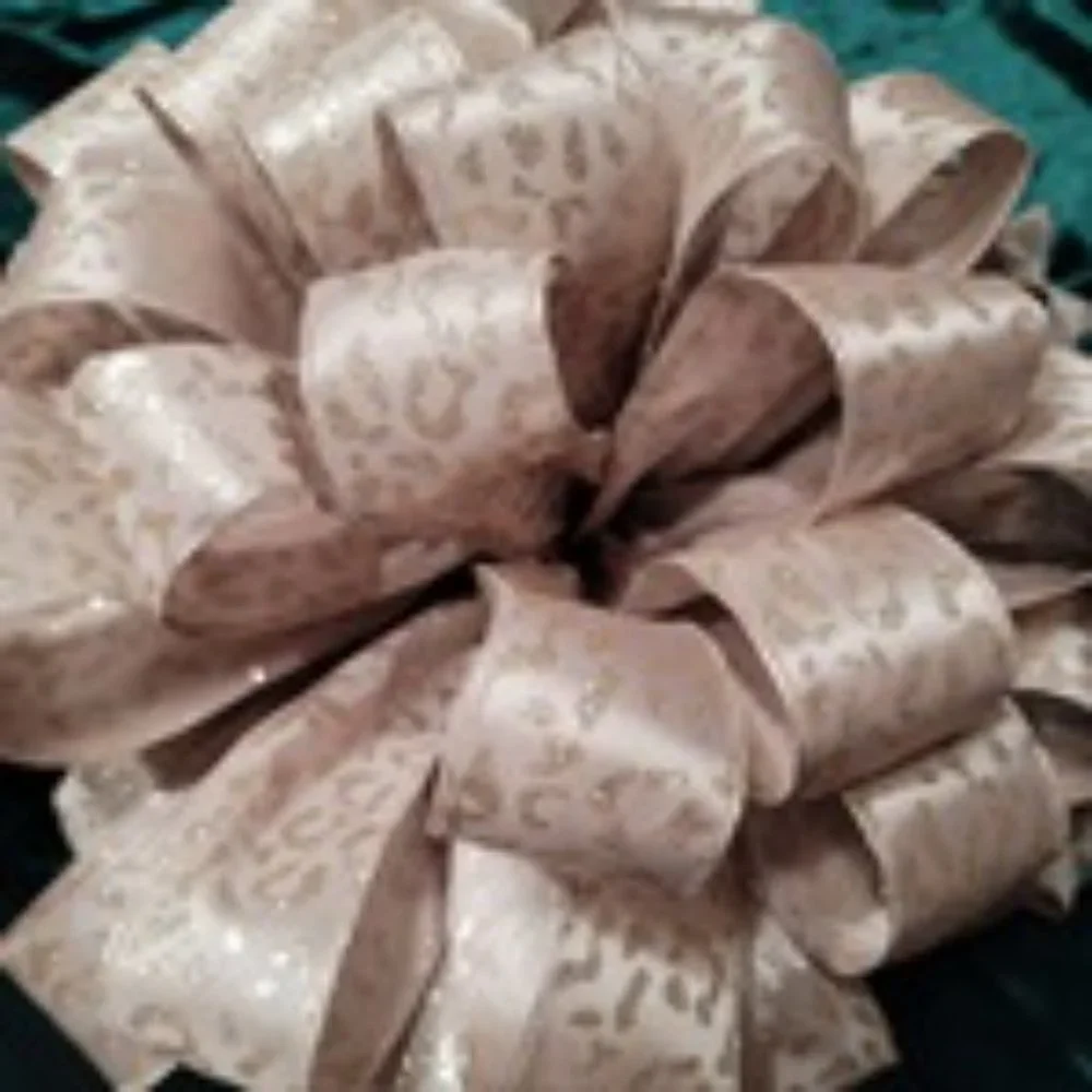 Christmas Tree Bow Topper, Champagne w Gold Glitter Cheetah Print 44‎ LoopTopper